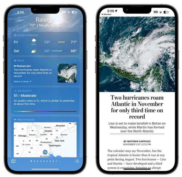 黔江苹果14维修分享iPhone 14手机如何看天气时顺带看新闻 