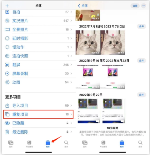 黔江苹果手机维修分享iOS 16 中相册重复项目功能使用方法 