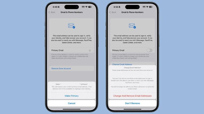 黔江苹果手机维修分享苹果 iOS 18.1 支持设置“主要”邮箱地址并更改 iCloud 邮箱 