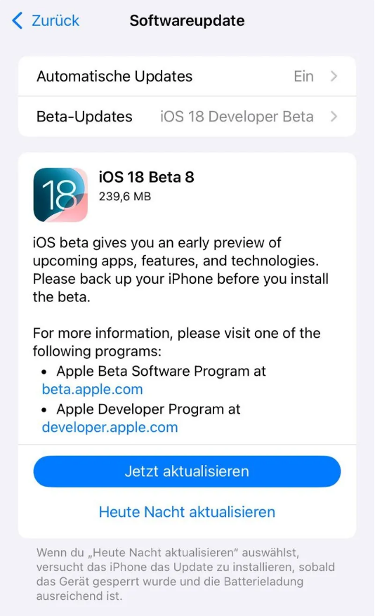 黔江苹果手机维修分享苹果 iOS / iPadOS 18 开发者预览版 Beta 8 发布 